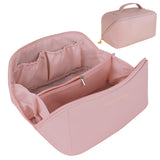 Large Travel Cosmetic Bag Portable Make up Makeup Bag Waterproof PU Leather Storage Pink - Front View