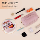 Large Travel Cosmetic Bag Portable Make up Makeup Bag Waterproof PU Leather Storage Pink - Side View