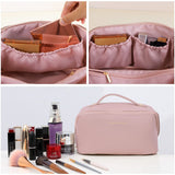 Large Travel Cosmetic Bag Portable Make up Makeup Bag Waterproof PU Leather Storage Pink - 45-Degree Angle
