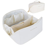 Large Travel Cosmetic Bag Portable Make up Makeup Bag Waterproof PU Leather Storage White - Front View