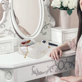 Large Travel Cosmetic Bag Portable Make up Makeup Bag Waterproof PU Leather Storage White - Top-Down View