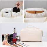 Large Travel Cosmetic Bag Portable Make up Makeup Bag Waterproof PU Leather Storage White - 45-Degree Angle