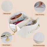 Large Travel Cosmetic Bag Portable Make up Makeup Bag Waterproof PU Leather Storage White - Rear View