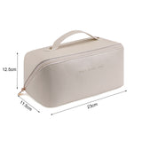 Large Travel Cosmetic Bag Portable Make up Makeup Bag Waterproof PU Leather Storage White - Low Angle