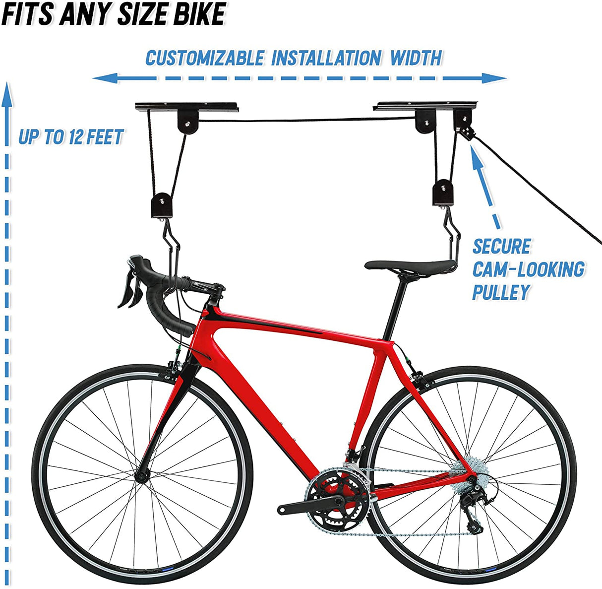 Kayak Bike Hoists Hanger Ladder Ceiling Mount 20kg Capacity Hooks Pulleys