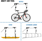 Kayak Bike Hoists Hanger Ladder Ceiling Mount 20kg Capacity Hooks Pulleys - 45-Degree Angle