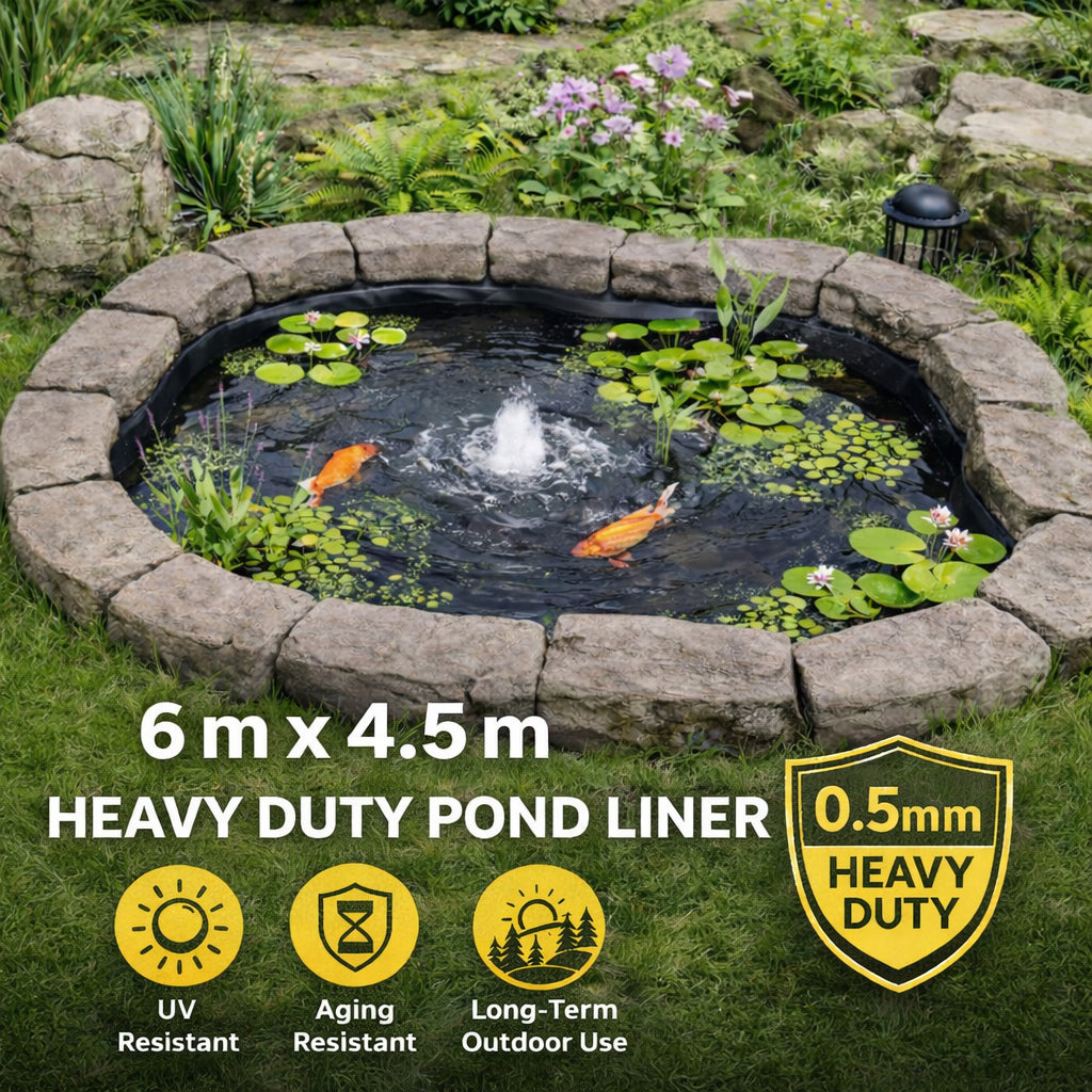 Heavy Duty 0.5mm HDPE Pond Liner Waterproof Sheet 4.5m x 6m for Garden & Fish Ponds