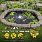 Heavy Duty 0.5mm HDPE Pond Liner Waterproof Sheet 4.5m x 6m for Garden & Fish Ponds - Front View