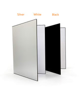 2 Pack A3  3 in 1 Photography Light Reflector Cardboard Light Diffuser Board Black, Silver, White - Front View