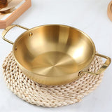 26cm Gold Seafood Paella Pan with Riveted Chrome Plated Handles Dishwasher Safe - Side View