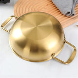 26cm Gold Seafood Paella Pan with Riveted Chrome Plated Handles Dishwasher Safe - Top-Down View
