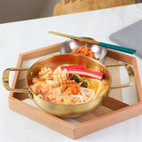 26cm Gold Seafood Paella Pan with Riveted Chrome Plated Handles Dishwasher Safe - Rear View