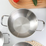 26cm seafood Silver Paella Pan with Riveted Chrome Plated Handles Dishwasher Safe - Side View