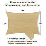 2m x 3m Rectangle Sun Shade Sails for Patios Sun UV Outdoor Canopy Backyard Sunshades - 45-Degree Angle