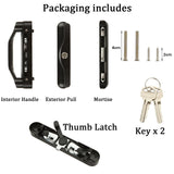 Sliding Patio Door Handle Set Mortise Lock Suitable for Sliding Glass Patio Door Keyed Black - Front View