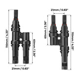 Dual Waterproof Solar PV Branch Connectors - Male & Female T-Type Connectors for Solar Panel Paralleling - 45-Degree Angle