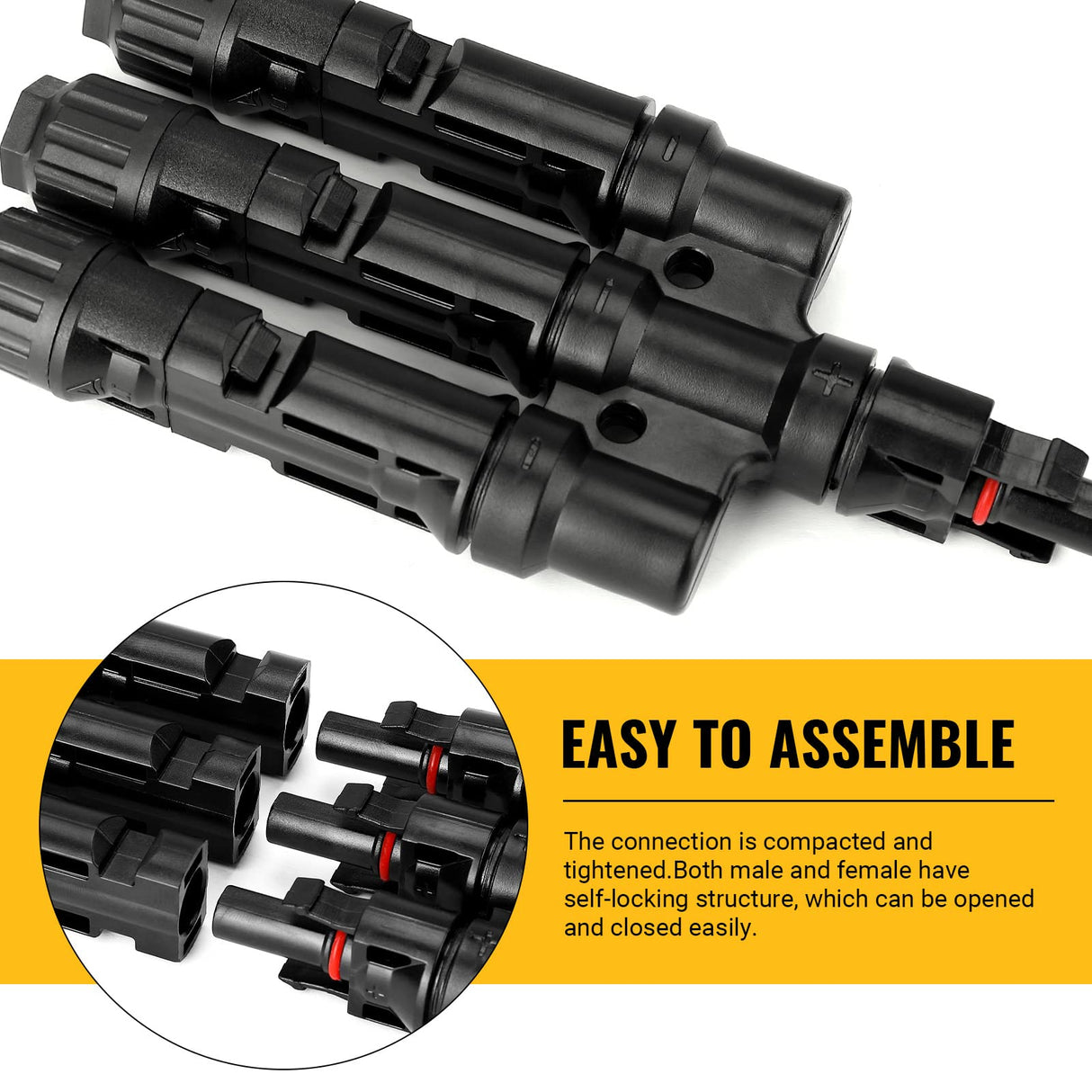 Triple Waterproof T Branch Connectors for Solar Panels - Male & Female Set