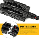 Triple Waterproof T Branch Connectors for Solar Panels - Male & Female Set - Side View