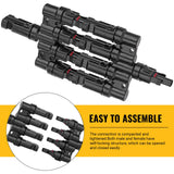 1 Pair Waterproof T-Branch Solar Connectors - 1 Male to 4 Female & 1 Female to 4 Male