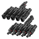 5-In-1 Waterproof Solar PV Cable Connectors - Male & Female T Branch Connectors for Paralleling Solar Panels