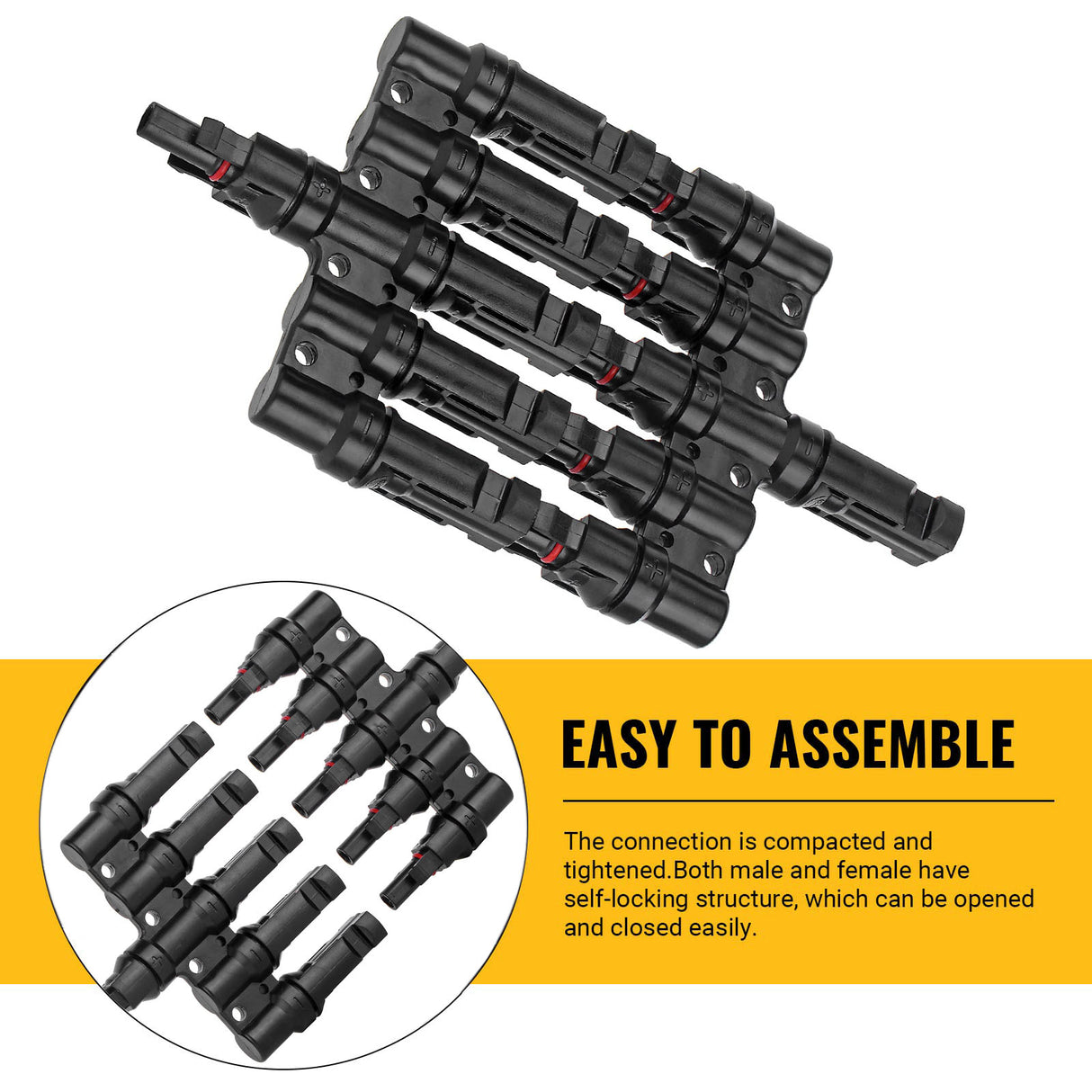 5-In-1 Waterproof Solar PV Cable Connectors - Male & Female T Branch Connectors for Paralleling Solar Panels