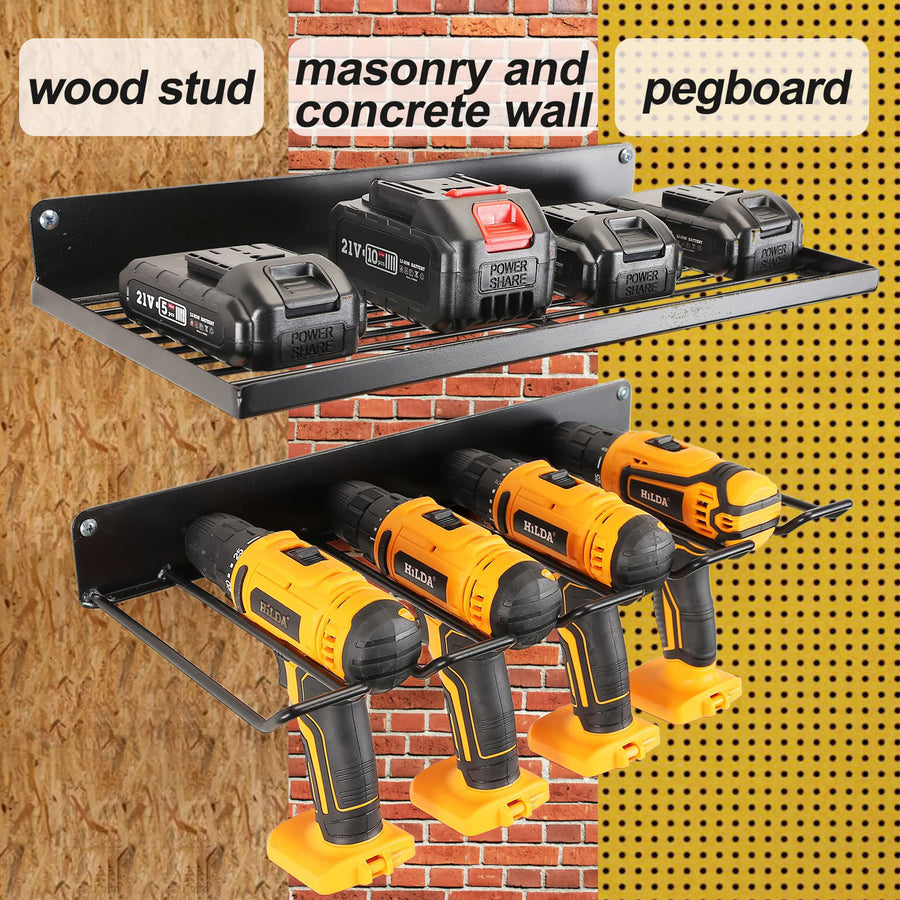 Power Tool Organizer Drill Holder Wall Mount Garage Storage Shelves Rack Wall Storage Organizer Set, image 7