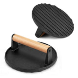 Heavy Duty Round Cast Iron Grill Burger Press Pre-Seasoned Steak Griddle BBQ Grilling - Top-Down View