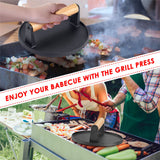 Heavy Duty Round Cast Iron Grill Burger Press Pre-Seasoned Steak Griddle BBQ Grilling - Low Angle