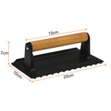 Heavy Duty Round / Rectangle Cast Iron Grill Burger Press Pre-Seasoned Steak Griddle BBQ Grilling - Front View