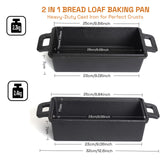 2-in-1 Cast Iron Bread Loaf Pan Tin with Lid Dual Use Baking Dish with Ergonomic Handles, Pre-Seasoned for Oven Cooking - Side View