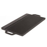 50 cm Reversible Cast Iron Grill & Griddle -Dual-Sided (Flat & Ribbed), Pre-Seasoned, Handles, for Stove-Top & Outdoor Use - 45-Degree Angle
