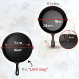 6inch 16cm Cast Iron Skillet Cookware Chef Quality Pre-Seasoned Pan Pans - Front View