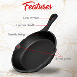6inch 16cm Cast Iron Skillet Cookware Chef Quality Pre-Seasoned Pan Pans - 45-Degree Angle
