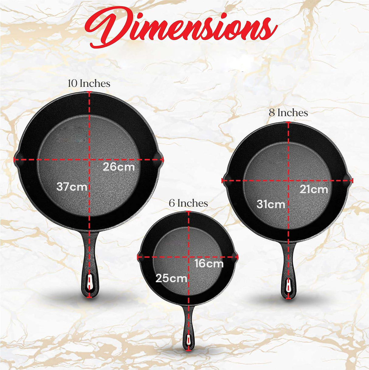 Cast Iron Skillet Cookware 3-Piece Set Chef Quality Pre-Seasoned Pan 10 8 6 Pans