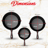 Cast Iron Skillet Cookware 3-Piece Set Chef Quality Pre-Seasoned Pan 10 8 6 Pans - Top-Down View