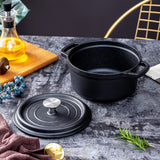 24cm Pre-seasoned NonStick Cast Iron Dutch Oven Handles Lid Skillet Cookware Braising Pot Pan Casserole - Front View