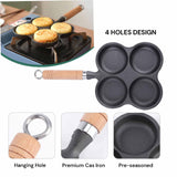 4 Cup Cast Iron Egg Frying Pan Divided Egg Skillet Pan Fried Egg Pan Cooker Pancake Egg Fryer - 45-Degree Angle
