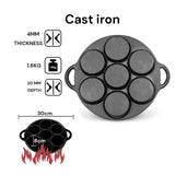 7 Cup Cast Iron Egg Frying Pan Divided Egg Skillet Pan Fried Egg Pan Cooker Pancake Egg Fryer - Side View