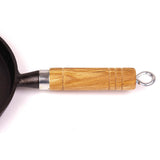 Pre-Seasoned 26cm Cast Iron Fry Pan Cookware Heat-Resistant Wooden Handle - Side View