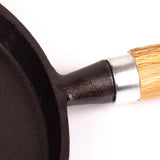 Pre-Seasoned 26cm Cast Iron Fry Pan Cookware Heat-Resistant Wooden Handle - Top-Down View