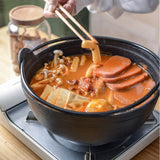 29cm Cast Iron Sukiyaki Iron Pot Japanese Shabu Shabu Pot Pan Stockpot Wooden Lid Home Camping Picnic - Side View
