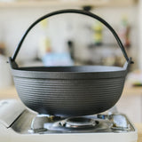 29cm Cast Iron Sukiyaki Iron Pot Japanese Shabu Shabu Pot Pan Stockpot Wooden Lid Home Camping Picnic - Top-Down View