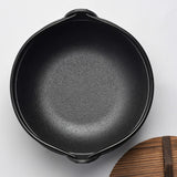29cm Cast Iron Sukiyaki Iron Pot Japanese Shabu Shabu Pot Pan Stockpot Wooden Lid Home Camping Picnic - Rear View