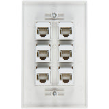 Ethernet Wall Plate 6 Port Cat6 Ethernet Cable Wall Plate Adapter - Front View