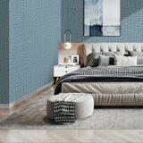 61cm x 10m Green Wallpaper Decor Faux Grasscloth Paper Wall Paper Self Adhesive Removable Blue - Front View