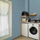 61cm x 10m Green Wallpaper Decor Faux Grasscloth Paper Wall Paper Self Adhesive Removable Blue - Side View