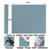 61cm x 10m Green Wallpaper Decor Faux Grasscloth Paper Wall Paper Self Adhesive Removable Blue - Rear View
