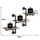 Industrial Pipe Shelving Pipe Shelves Wall Mounted Decor Floating Shelves Retro Rustic Shelf for Bar Kitchen Living Room - Front View
