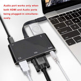 5in1 USB C to HDMI VGA Hub Adapter Type C to HDMI USB3.0 Port Dongle Converter - 45-Degree Angle