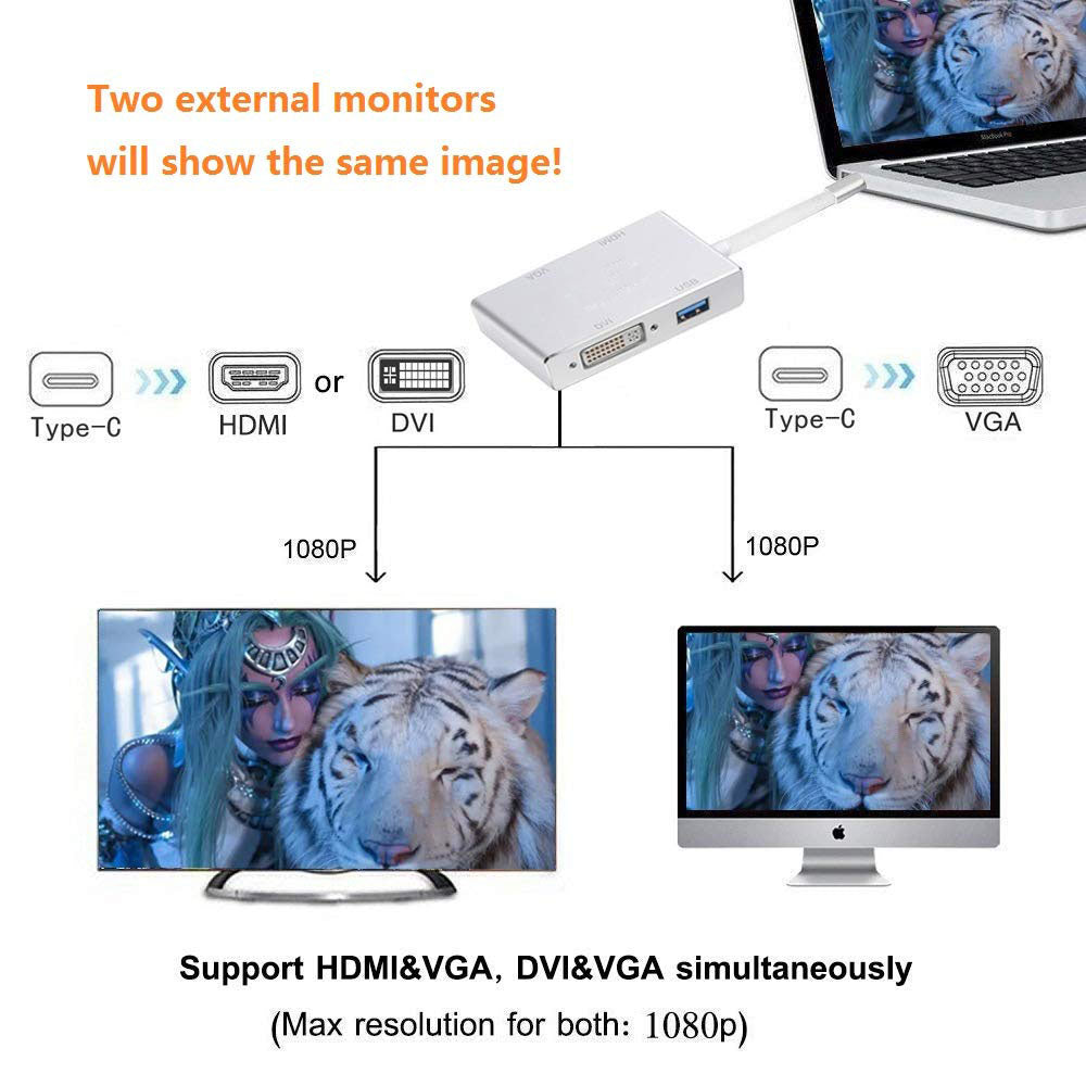 Multi-Function USB 3.1 Type-C Hub to 4K HDMI/DVI/VGA Video Adapter